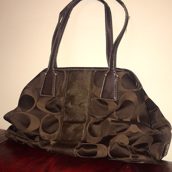 COACH #H1173-F18036 DARK BROWN FRAMED KISSLOCK STRIPED SIGNATURE CANVAS/LEATHER - Picture 2 of 9